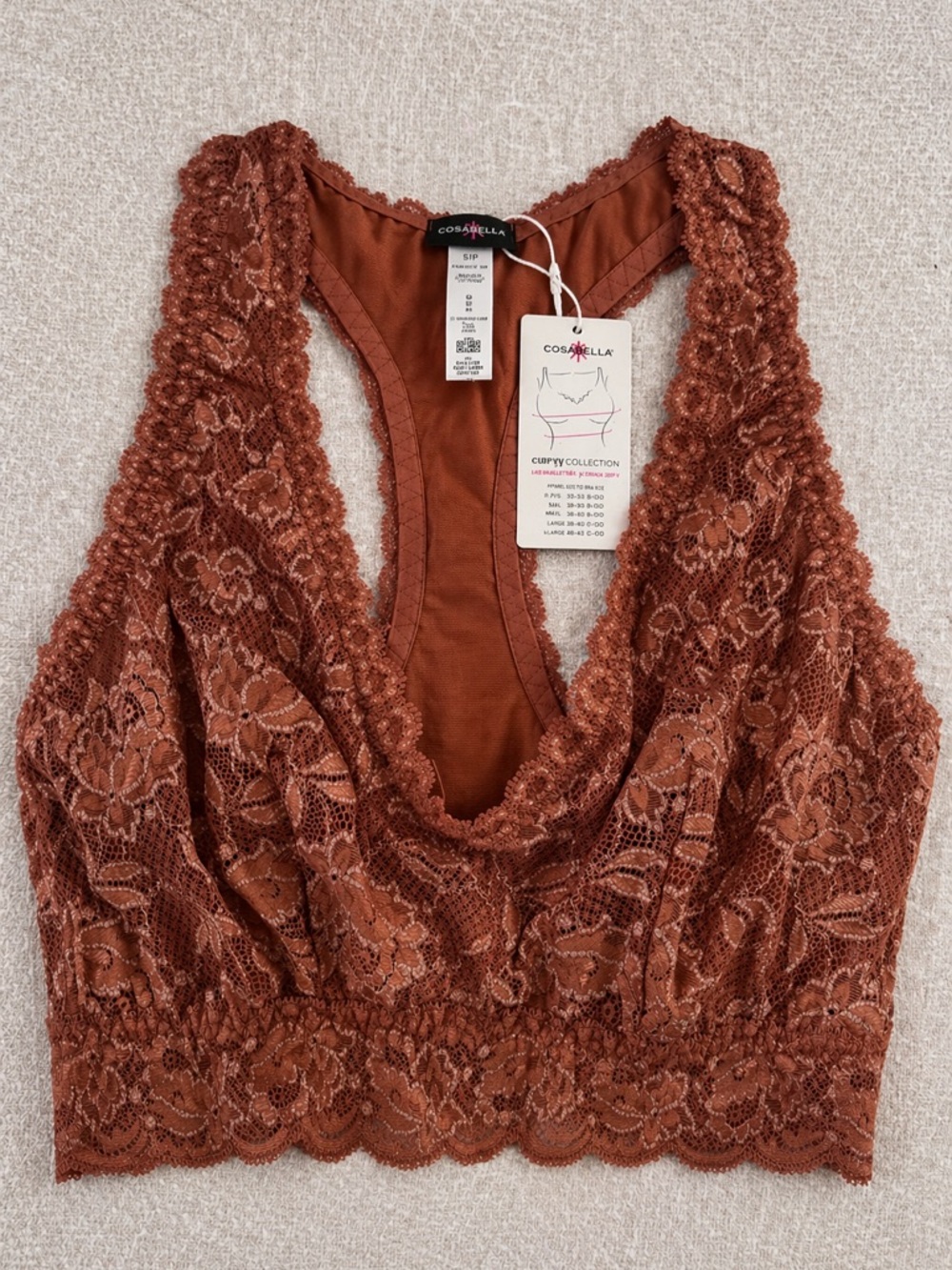 NWT’s Cosabella Never Say Never Cutie Lace Bralette Sz S Dark Copper Racerback